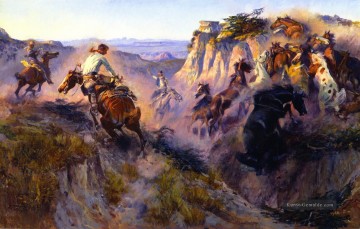 Indianer und Cowboy Werke - Wildpferdejäger 1913 Charles Marion Russell Indiana Cowboy